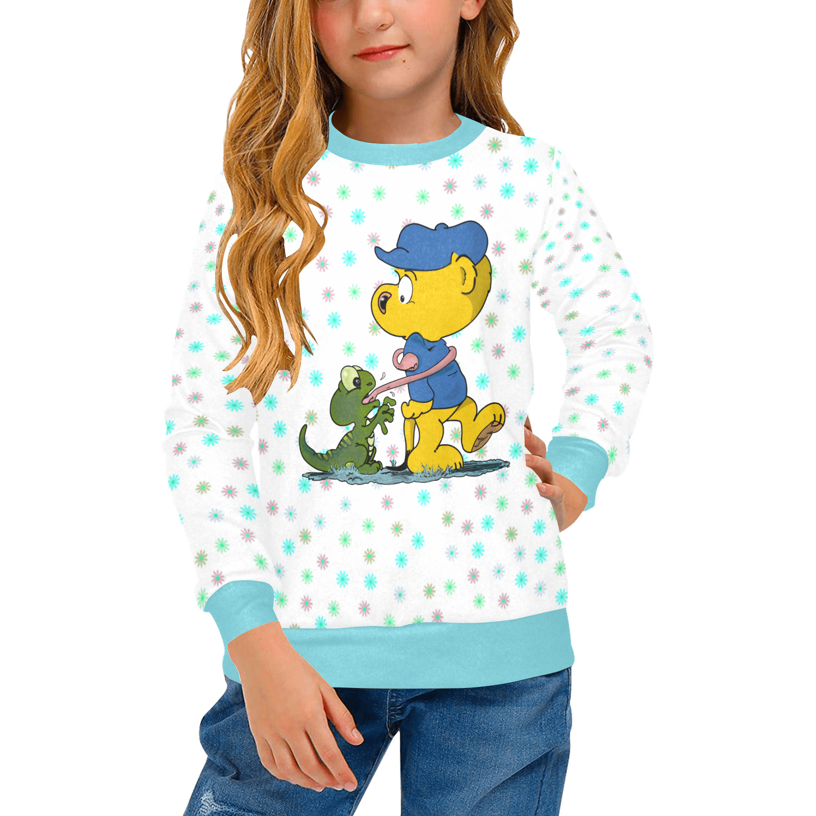 Ferald and The Baby Lizard Girls' All Over Print Crew Neck Sweater (Model H49)