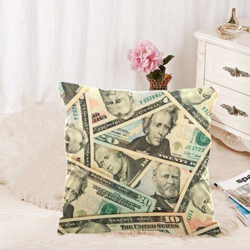 US PAPER CURRENCY Custom  Pillow Case 18"x18" (one side) No Zipper
