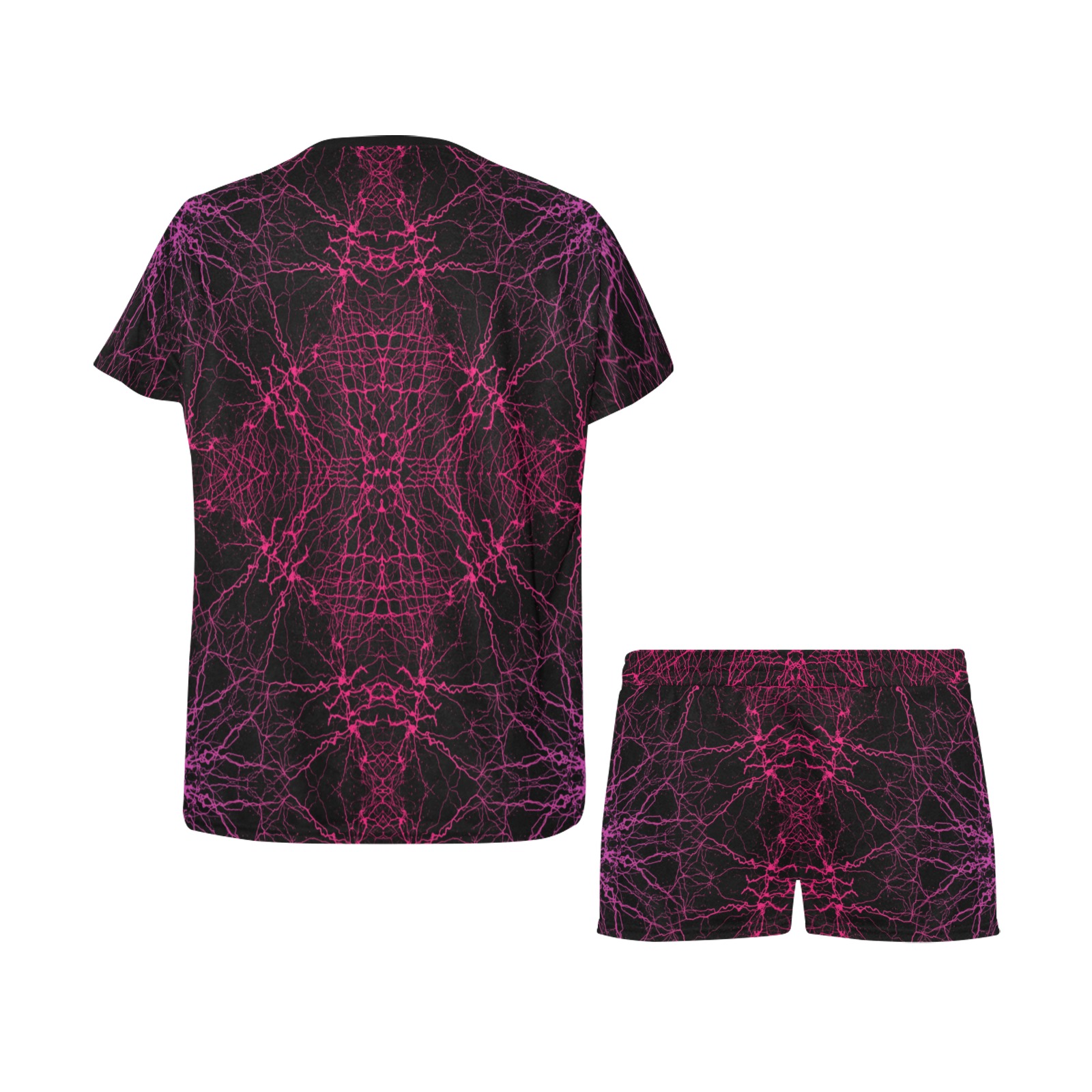 Ô Pink and Purple Web on Black Women's Short Pajama Set