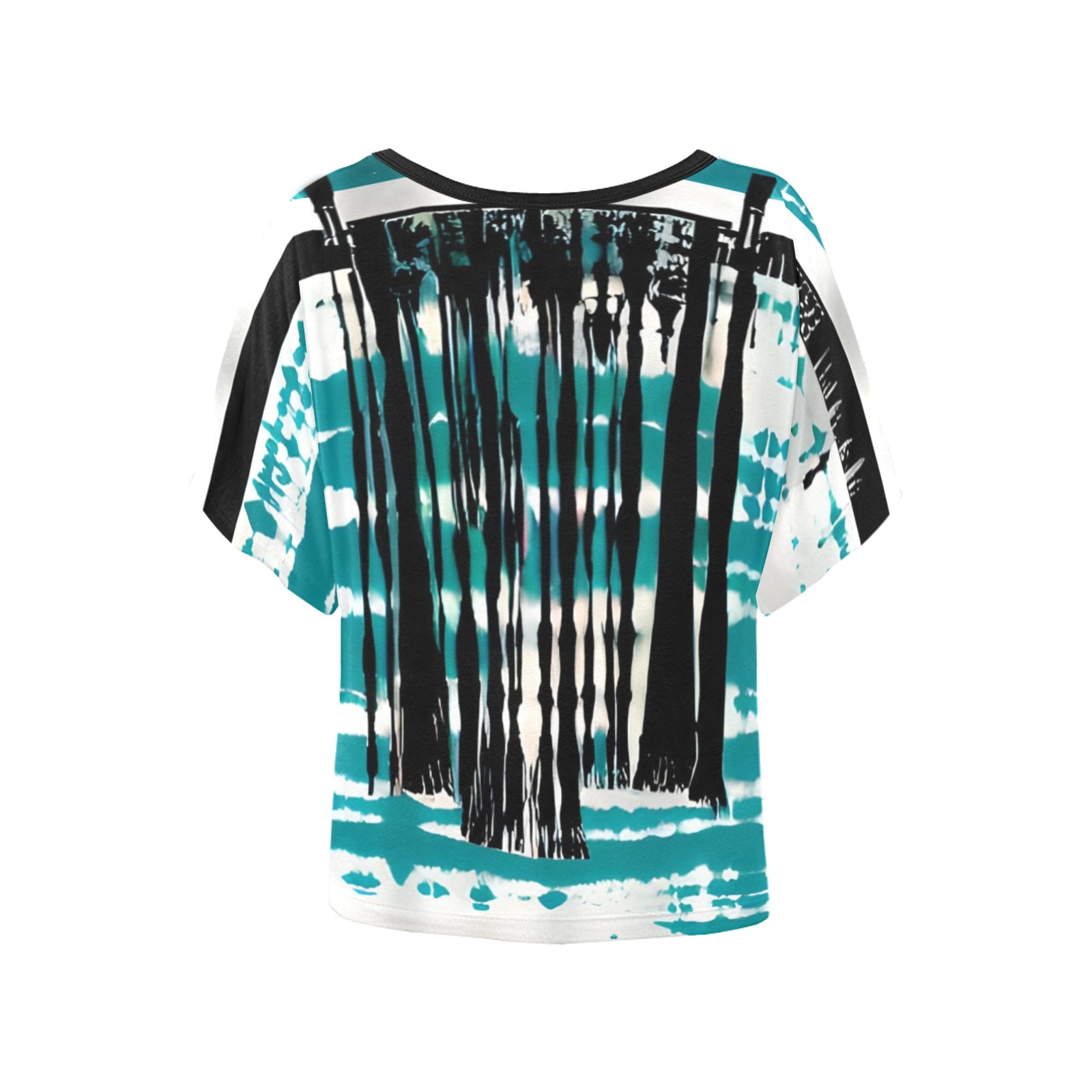 Teal and Black tie dye Women's Batwing-Sleeved Blouse T shirt (Model T44)
