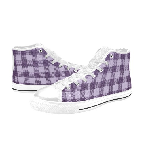 Pastel Purple Plaid High Top Canvas Shoes for Kid (Model 017)