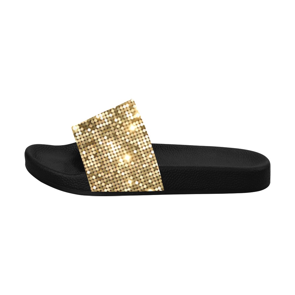 Golden Metallic Glitter Sparkles Sequins Women's Slide Sandals (Model 057)