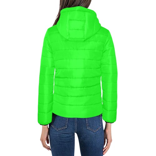 color lime Women's Padded Hooded Jacket (Model H46)