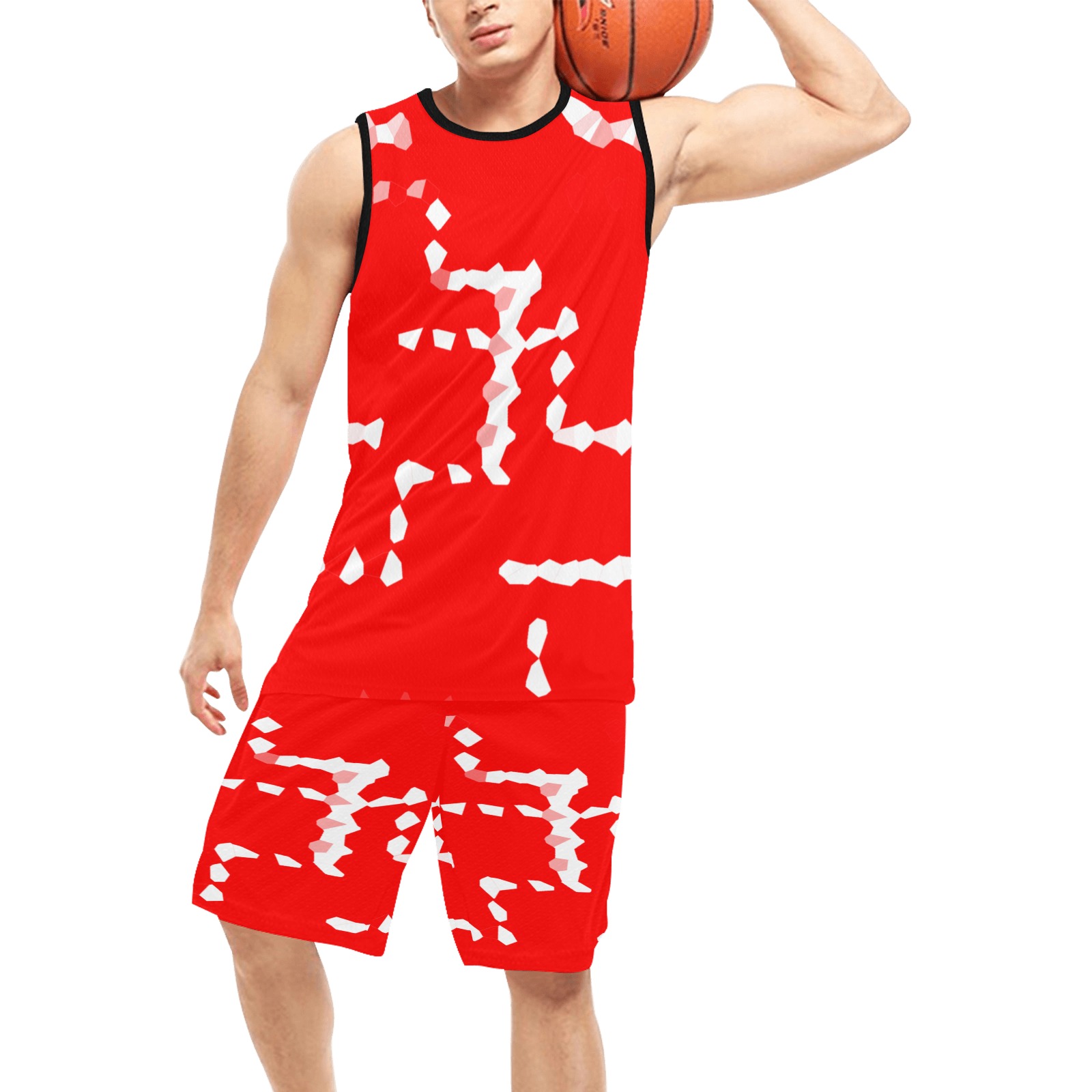 White InterlockingCrosses Mosaic Red Basketball Uniform with Pocket