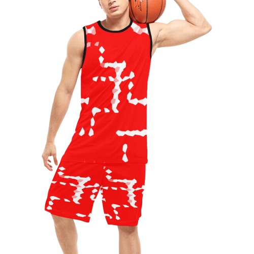 White InterlockingCrosses Mosaic Red Basketball Uniform with Pocket