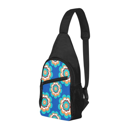 Turquoise Flowers on Blue Chest Bag-Front Printing (Model 1719)