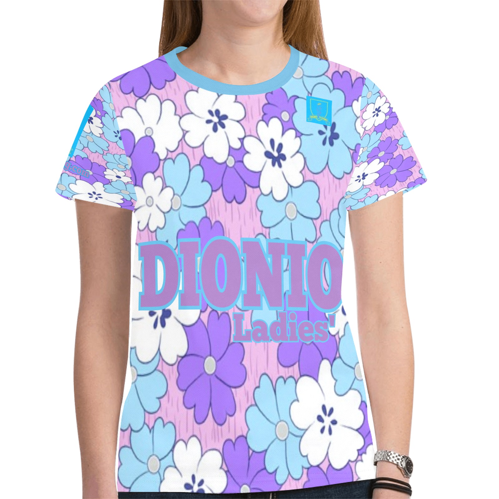 DIONIO Clothing - Ladies' Lavender & Turqouise Flowers T-Shirt New All Over Print T-shirt for Women (Model T45)