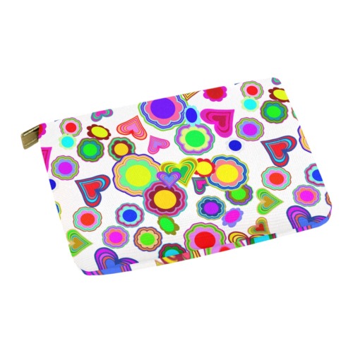 Groovy Hearts and Flowers White Carry-All Pouch 12.5''x8.5''