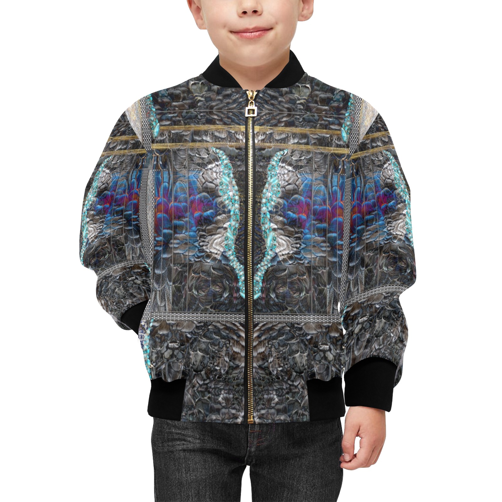 panther and feathers Kids' Bomber Jacket with Pockets (Model H40)