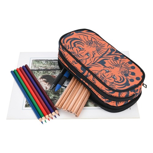 Red modern tiger Pencil Pouch/Large (Model 1680)