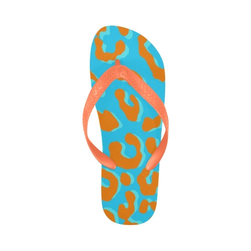 Leopard Print Orange Blue Flip Flops for Men/Women (Model 040)