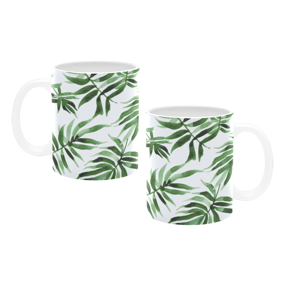 Watercolor_green_leaf White Mug(11OZ)