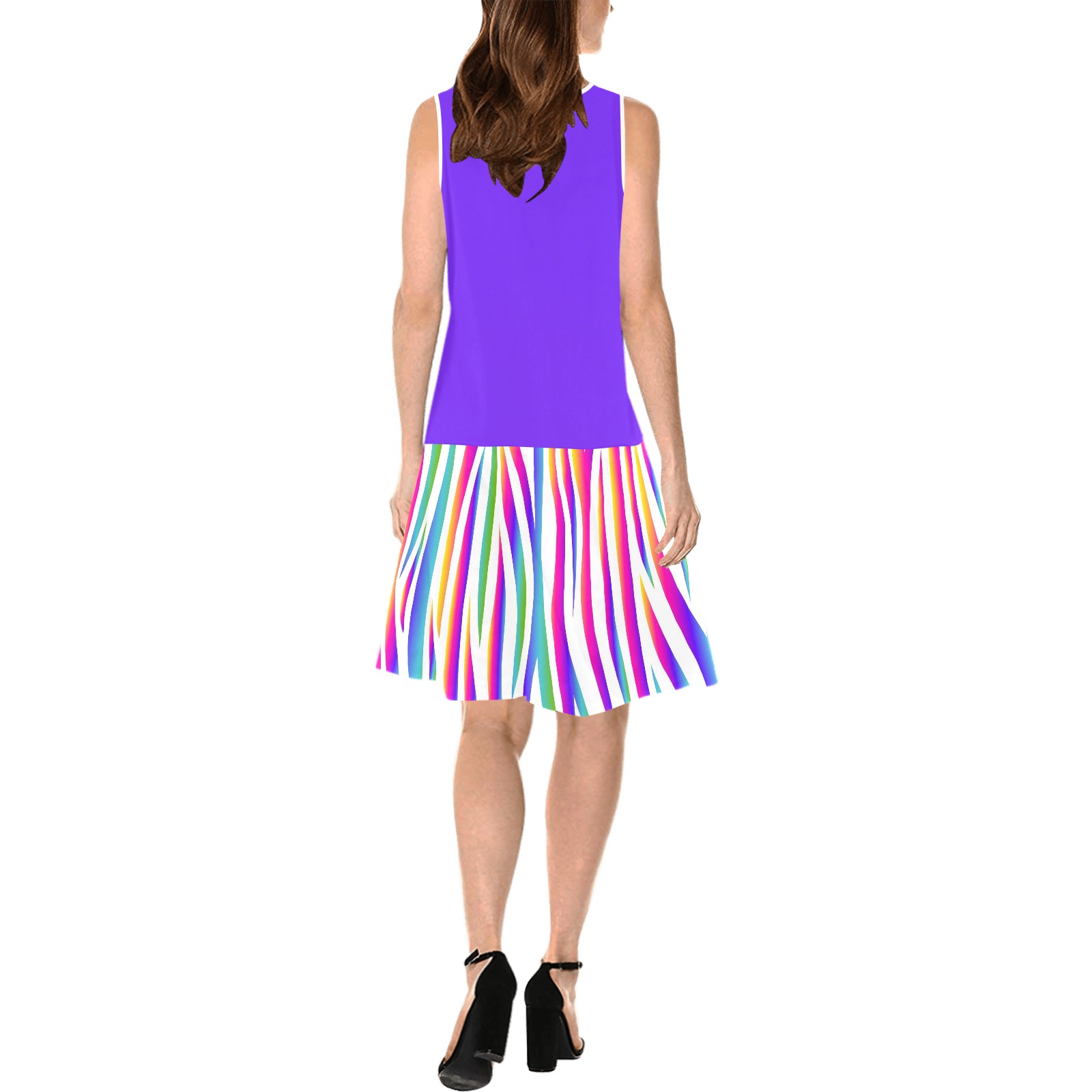 Purple and Animal Print Sleeveless Splicing Shift Dress(Model D17)