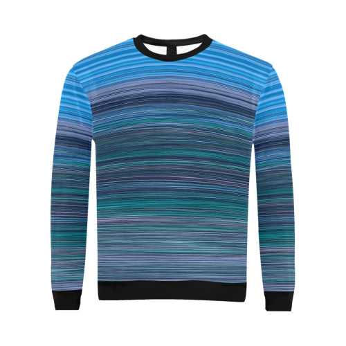 Abstract Blue Horizontal Stripes All Over Print Crewneck Sweatshirt for Men (Model H18)