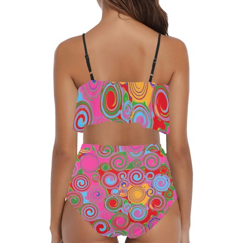 swirls pnk High Waisted Ruffle Bikini Set (Model S13)