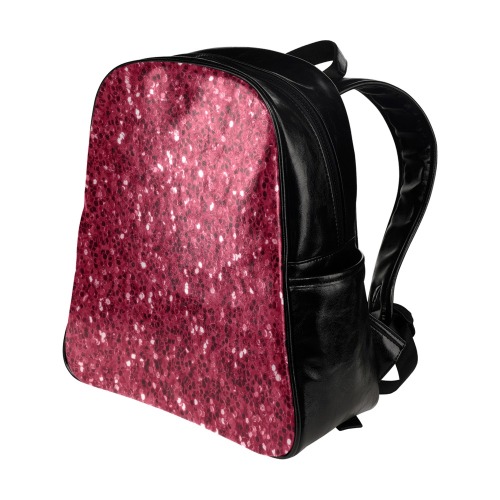 Magenta dark pink red faux sparkles glitter Multi-Pockets Backpack (Model 1636)