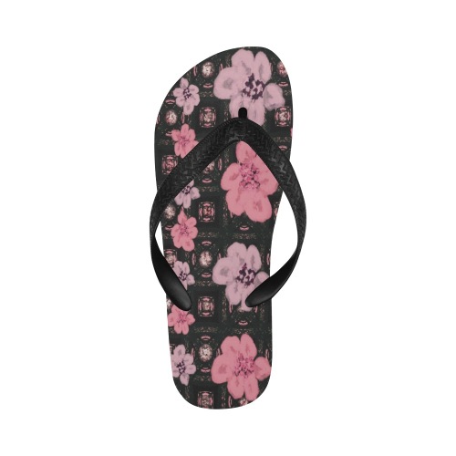 Summertime-Pink Floral Flip Flops for Men/Women (Model 040)