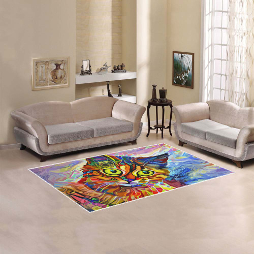 Abstract Cat Face Artistic Pet Portrait Painting Area Rug 5'x3'3''
