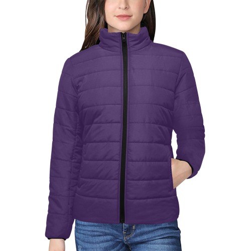color Russian violet Women's Stand Collar Padded Jacket (Model H41)