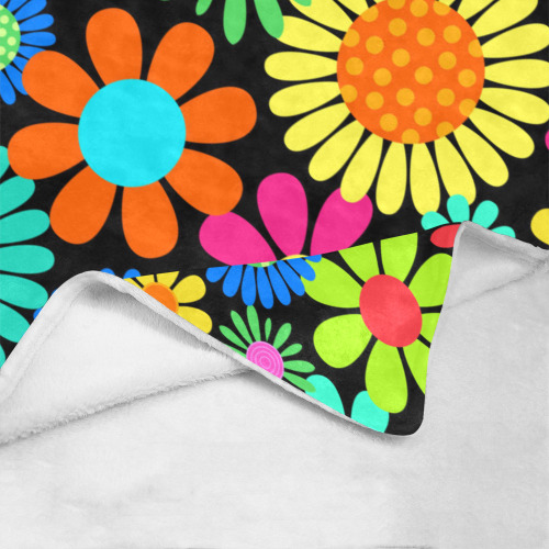 Retro Daisy Flower Power Sixties Hippy Pattern Ultra-Soft Micro Fleece Blanket 60"x80"