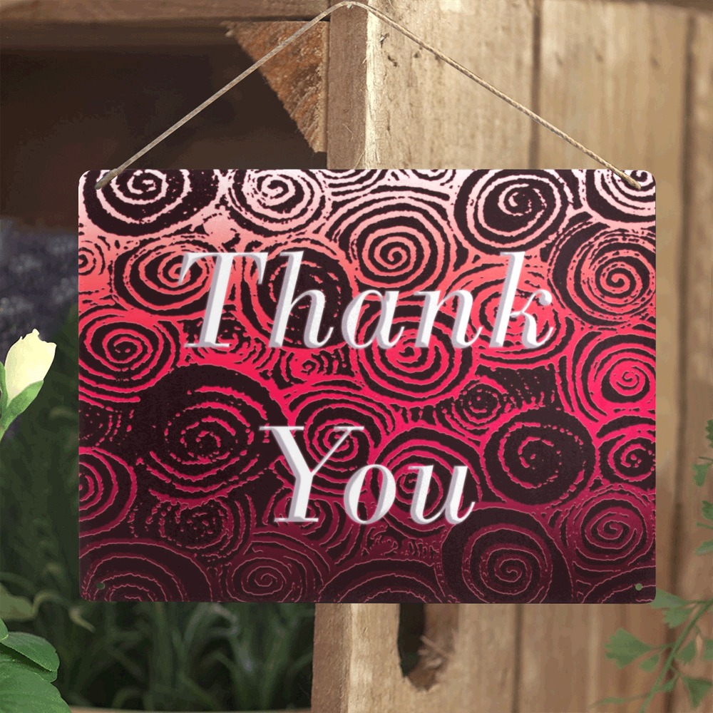 Thank You Swirls Red Metal Sign 16"x12"