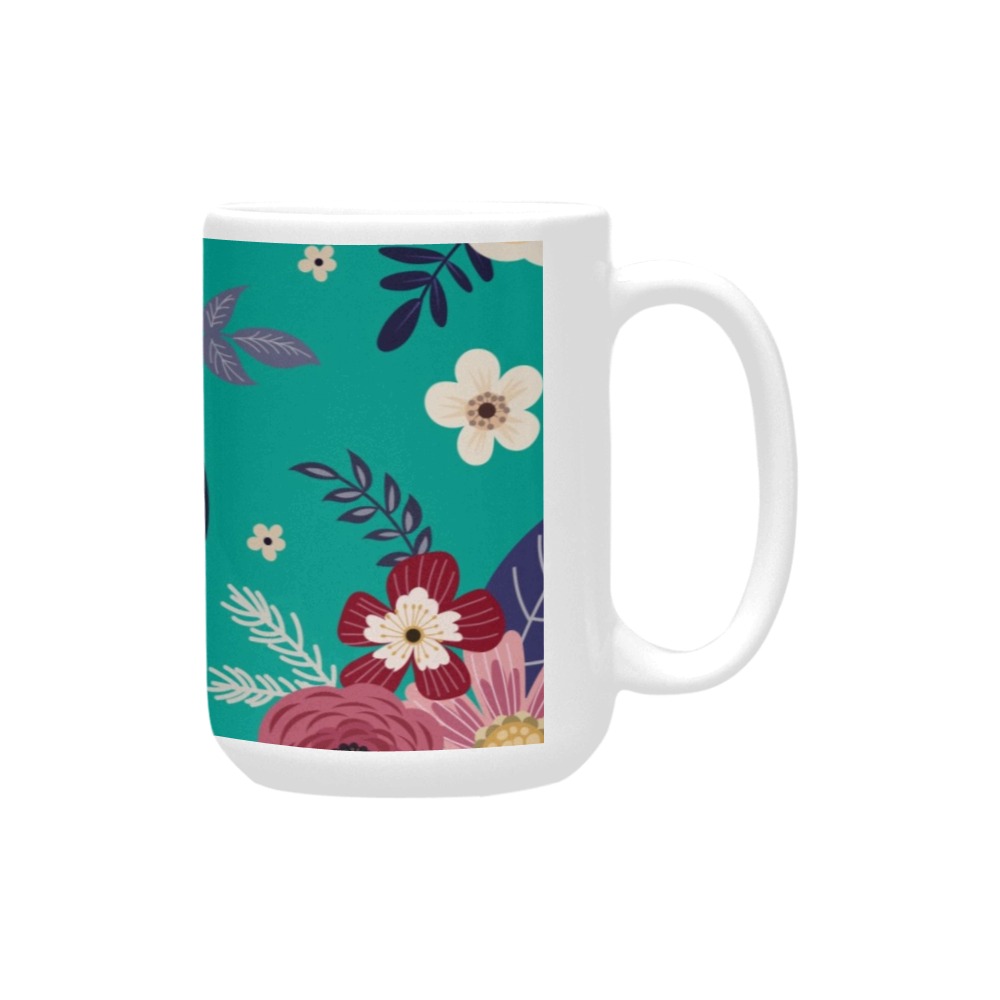 Gorgeous Pink and Teal Floral Mug Custom Ceramic Mug (15OZ)
