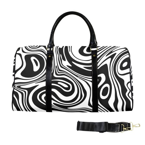 Black and White Marble Leather Travel Bag-Large (Long Patch) (1734)