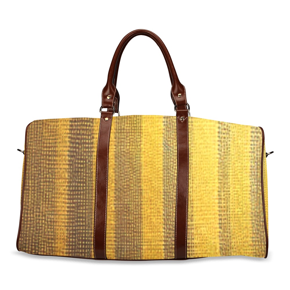 yellow and brown stripes Waterproof Travel Bag/Large (Model 1639)