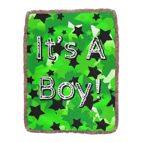 It's A Boy! Stars in Greens Ultra-Soft Fringe Blanket 60"x80" (Mixed Green)