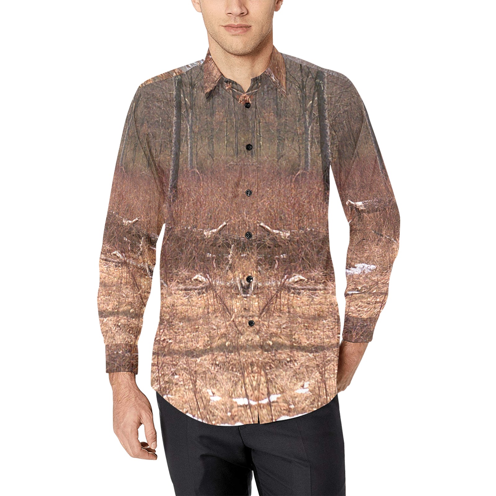 Falling tree in the woods Men's All Over Print Casual Dress Shirt (Model T61)
