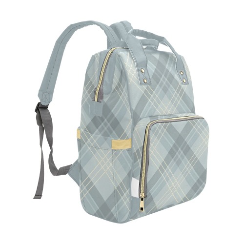 Golden Blue Plaid Multi-Function Diaper Backpack/Diaper Bag (Model 1688)