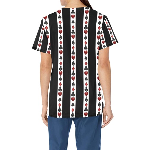 Black Red Playing Card Shapes All Over Print Scrub Top