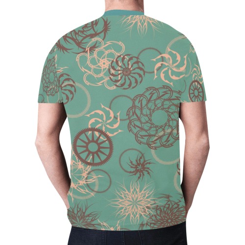 Abstract Spirals and Wheels on Green New All Over Print T-shirt for Men (Model T45)