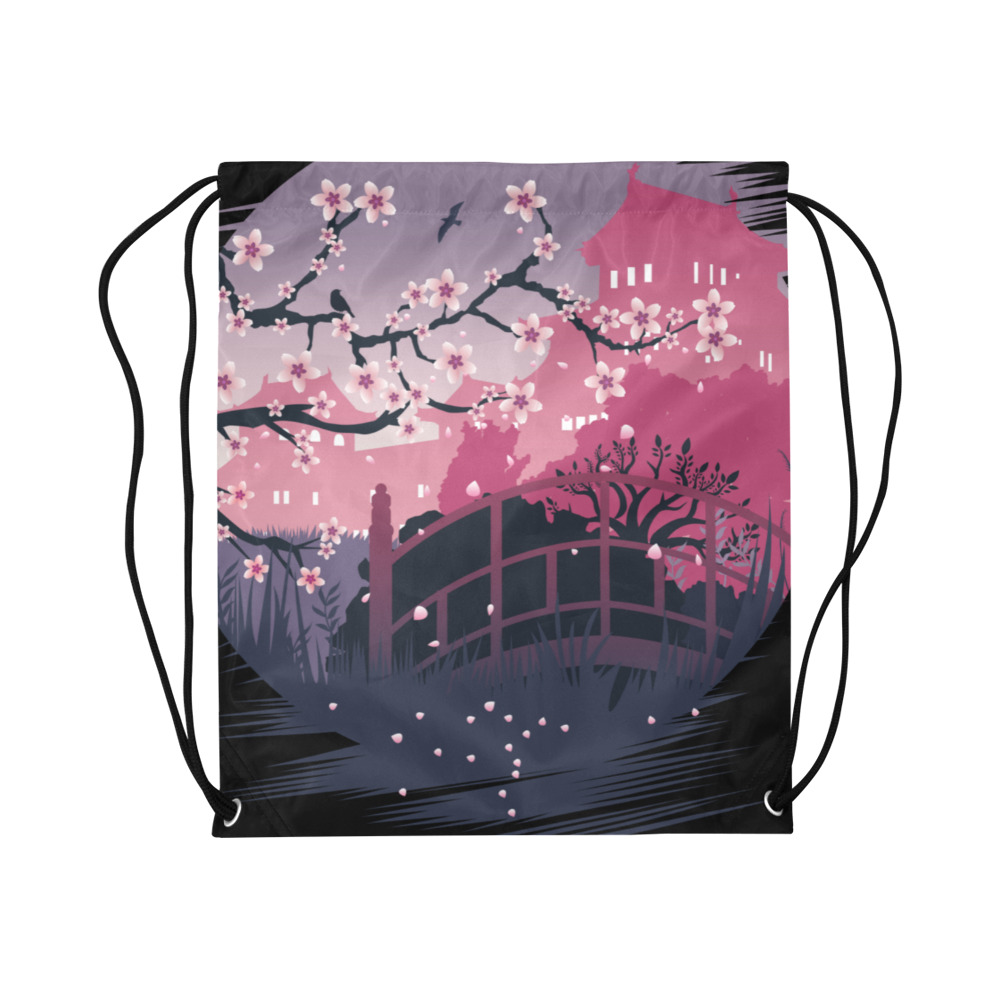 Dark Blossom Large Drawstring Bag Model 1604 (Twin Sides)  16.5"(W) * 19.3"(H)