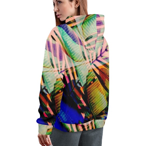 Abstract of leaves vibrant 85 Women's All Over Print Hoodie (Model H61)