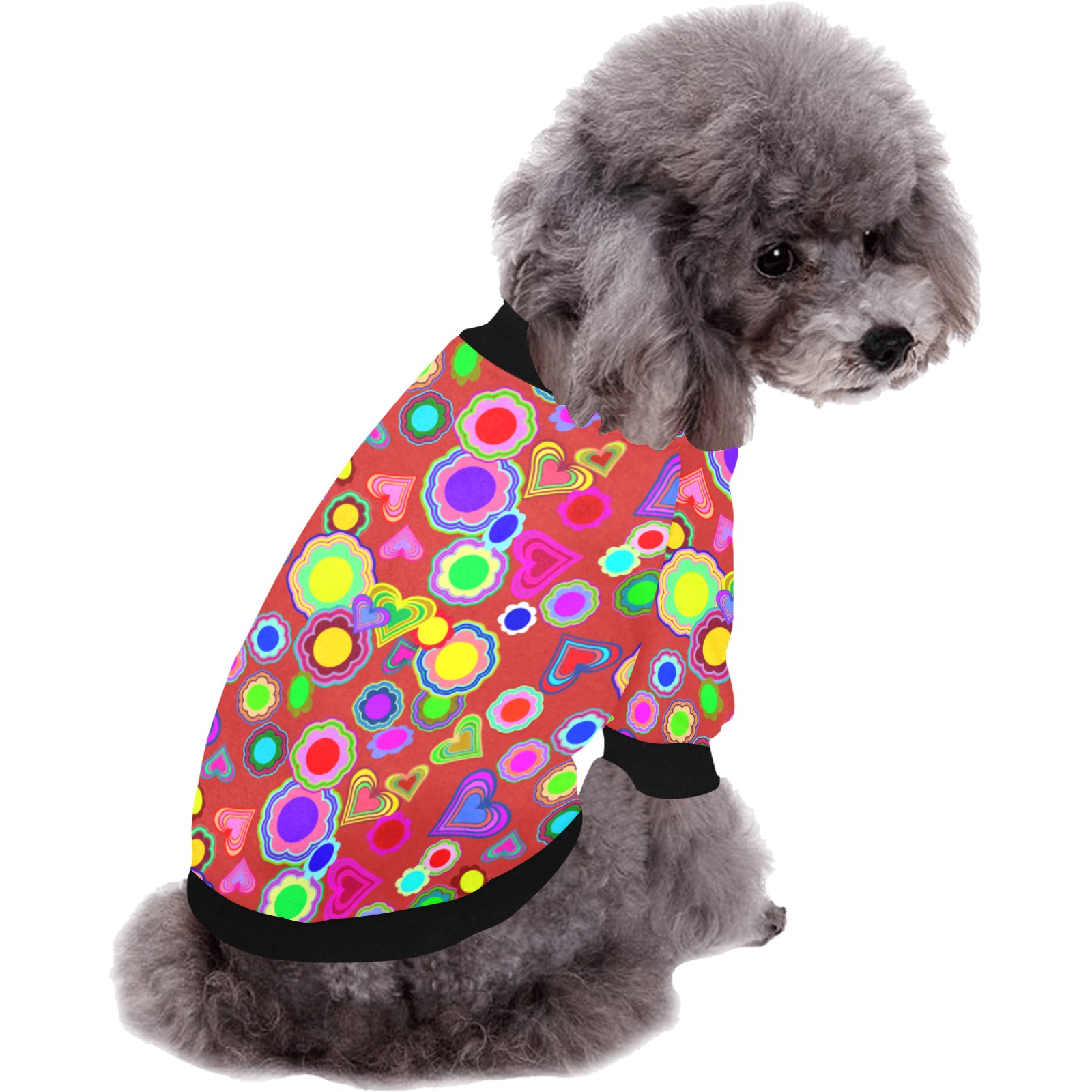 Groovy Hearts and Flowers Red Pet Dog Round Neck Shirt
