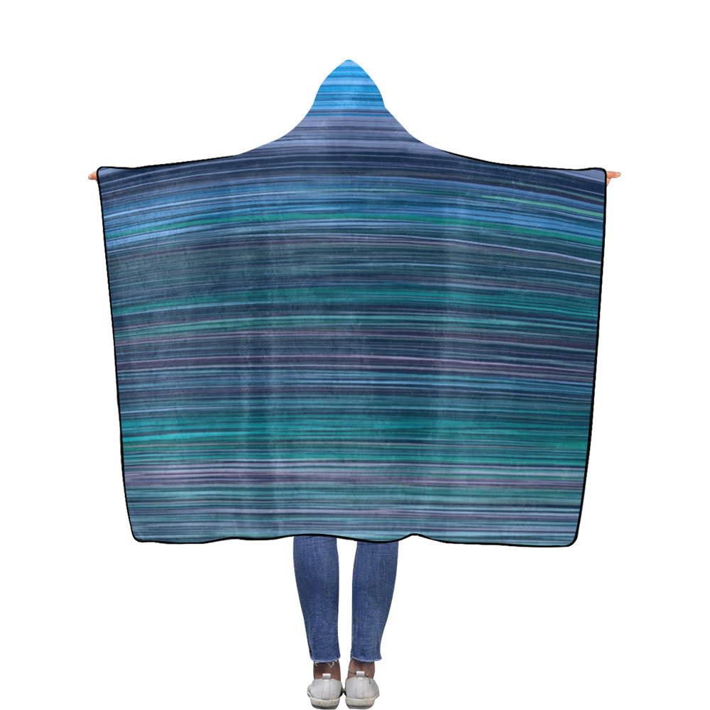 Abstract Blue Horizontal Stripes Flannel Hooded Blanket 56''x80''