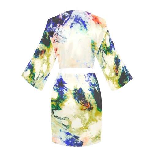 Modern watercolor colorful marbling Long Sleeve Kimono Robe