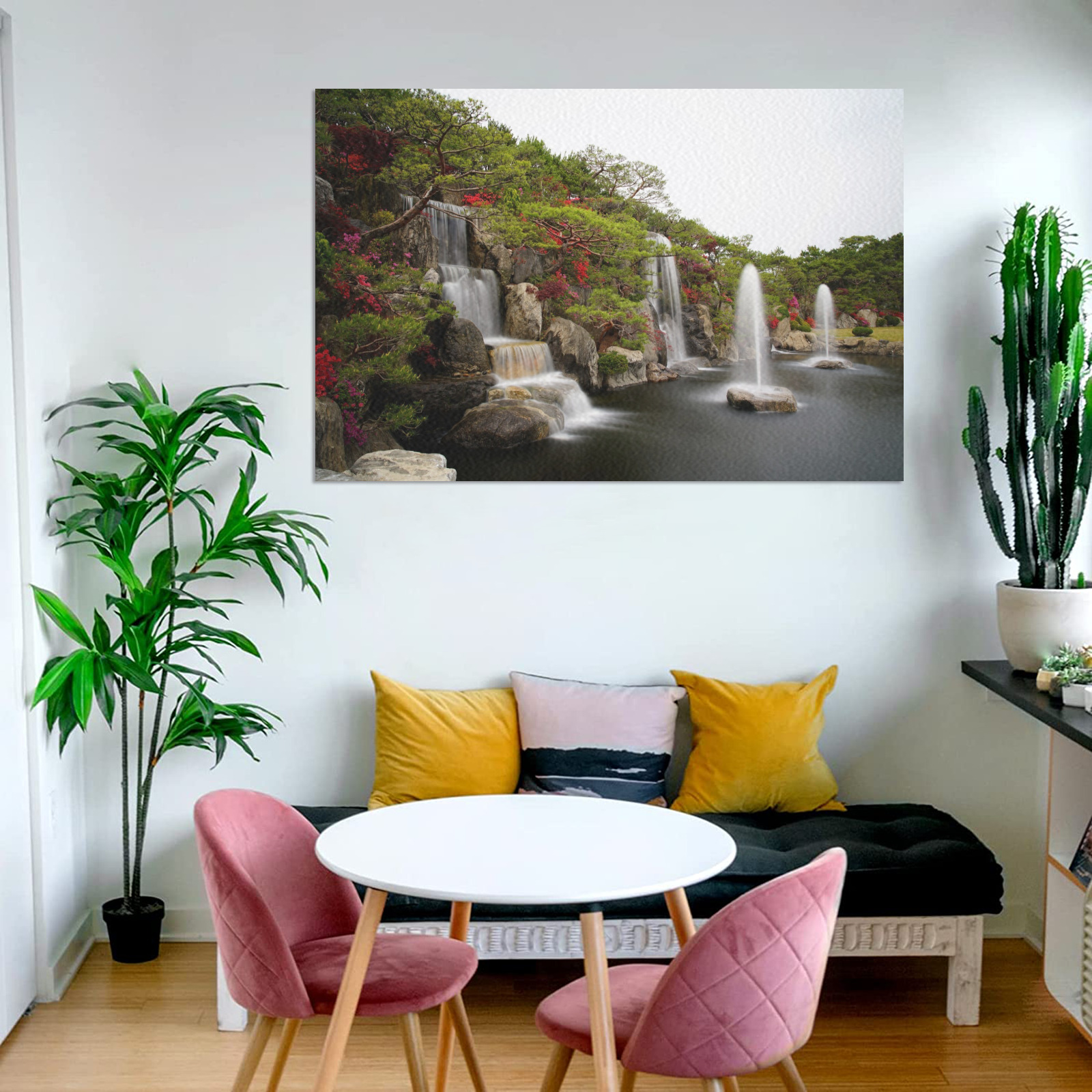 Mountain river waterfall Frame Canvas Print 48"x32"