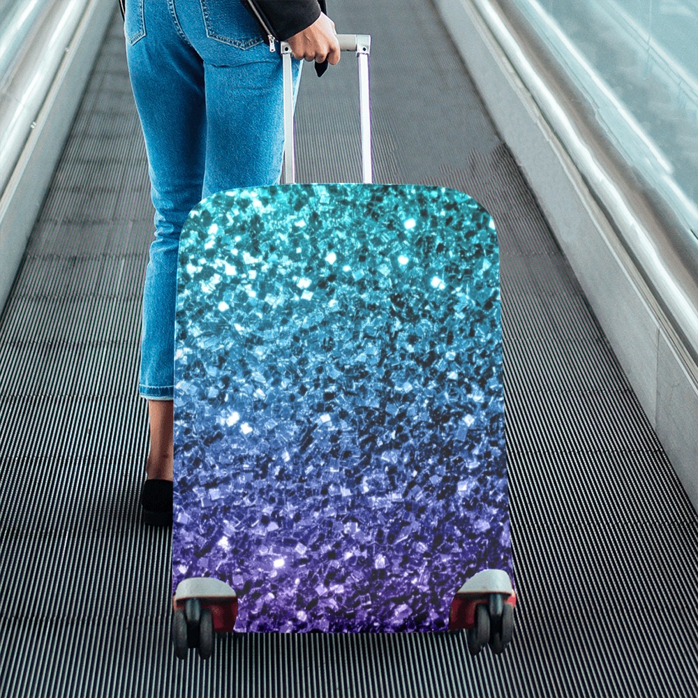 Aqua blue ombre faux glitter sparkles Luggage Cover/Large 26"-28"