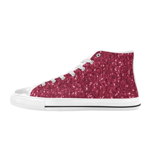 Magenta dark pink red faux sparkles glitter High Top Canvas Shoes for Kid (Model 017)