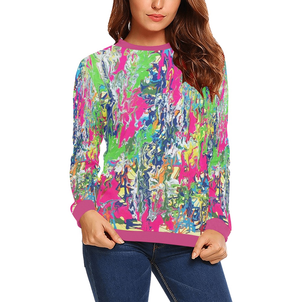 Bridge / Pink All Over Print Crewneck Sweatshirt for Women (Model H18)