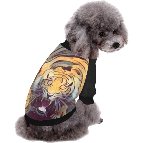 Tiger Color Painted Looking Up Pet Dog Round Neck Shirt