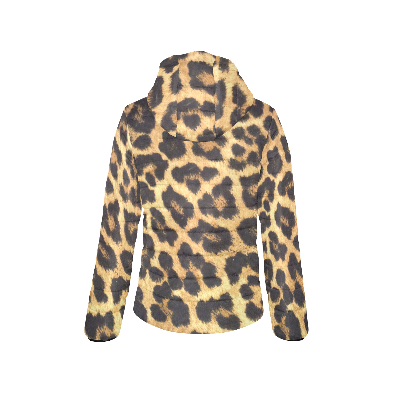 Cheeta Print Women's Padded Hooded Jacket (Model H46)