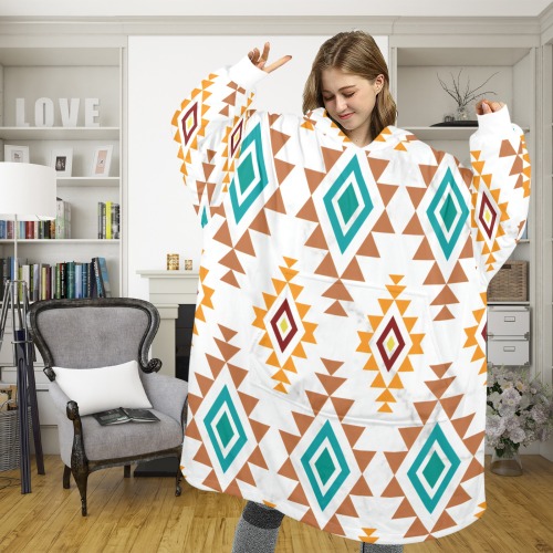 Adult White Aztec Blanket Hoodie Unisex Blanket Hoodie (Model H59)