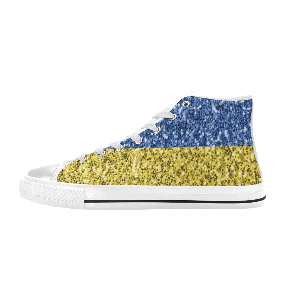 Blue yellow Ukraine flag glitter faux sparkles Men’s Classic High Top Canvas Shoes (Model 017)