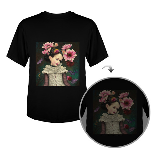pretty girl with orange pink  knit flowers 3 Men's Glow in the Dark T-shirt (Front Printing)