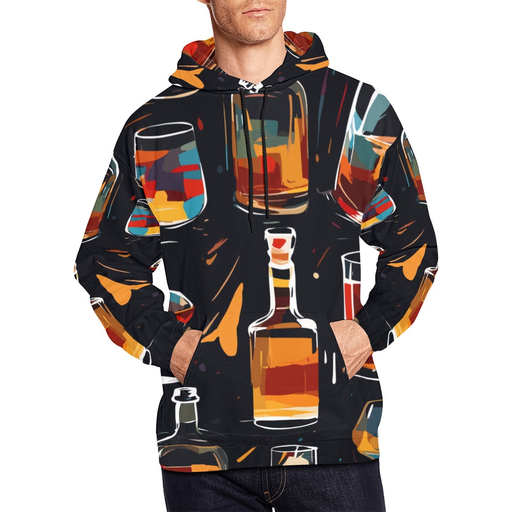 Glasses, tumblers, bottles of strong drinks art All Over Print Hoodie for Men (USA Size) (Model H13)