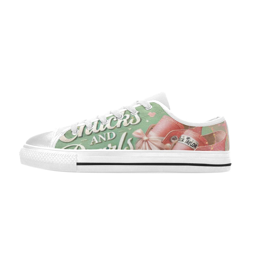 Chucks and Pearls Pink and Green Women's Classic Canvas Shoes (Model 018)