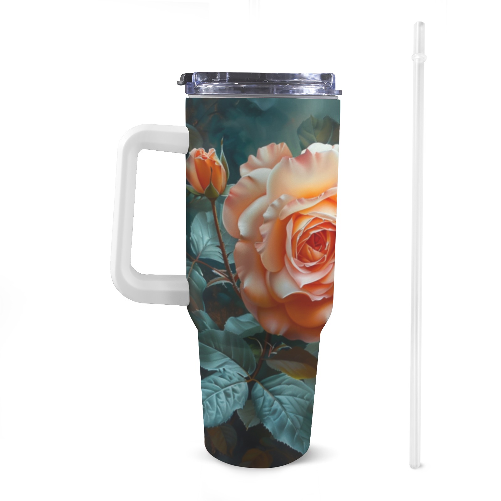 Floral Style 3 40oz Tumbler with White Handle